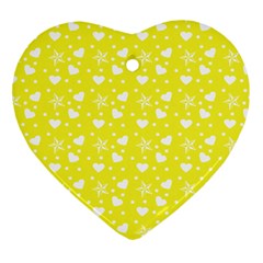 Hearts And Star Dot Yellow Ornament (heart) by snowwhitegirl