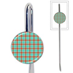 Aqua Orange Plaid Book Mark