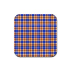 Orange Blue Plaid Rubber Coaster (square)  by snowwhitegirl