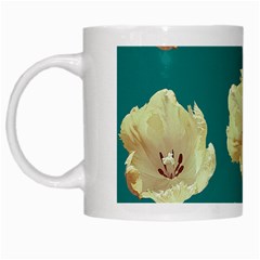 Teal Tulips White Mugs