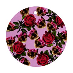 Lazy Cat Floral Pattern Pink Ornament (round) by snowwhitegirl