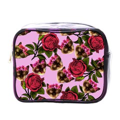 Lazy Cat Floral Pattern Pink Mini Toiletries Bag (one Side) by snowwhitegirl