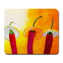 Three Red Chili Peppers Large Mousepads by FunnyCow