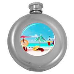 Red Chili Peppers On The Beach Round Hip Flask (5 Oz) by FunnyCow