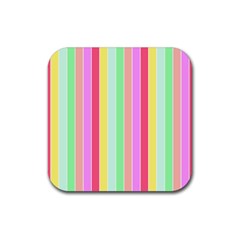 Pastel Rainbow Sorbet Deck Chair Stripes Rubber Coaster (square)  by PodArtist