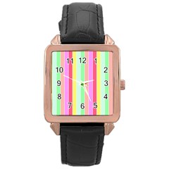 Pastel Rainbow Sorbet Deck Chair Stripes Rose Gold Leather Watch  by PodArtist