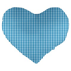 Oktoberfest Bavarian Blue And White Gingham Check Large 19  Premium Flano Heart Shape Cushions by PodArtist