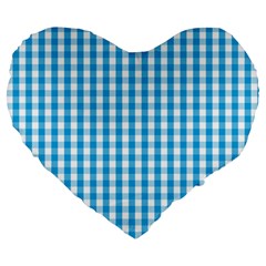 Oktoberfest Bavarian Blue And White Large Gingham Check Large 19  Premium Heart Shape Cushions by PodArtist