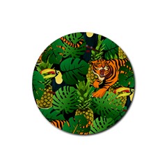Tropical Pelican Tiger Jungle Black Rubber Round Coaster (4 Pack)  by snowwhitegirl