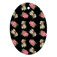 Retro Dog Floral Pattern Oval Ornament (two Sides) by snowwhitegirl