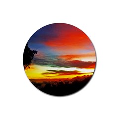 Sunset Mountain Indonesia Adventure Rubber Coaster (round) 