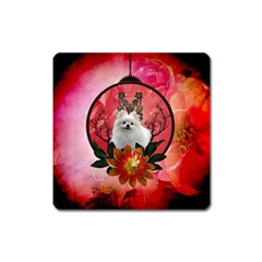 Cute Pemeranian With Flowers Square Magnet by FantasyWorld7