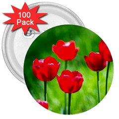 Red Tulip Flowers, Sunny Day 3  Buttons (100 Pack)  by FunnyCow