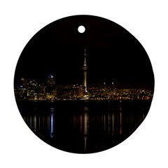 City River Water Cityscape Skyline Round Ornament (two Sides) by Nexatart