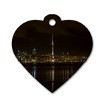 City River Water Cityscape Skyline Dog Tag Heart (Two Sides)