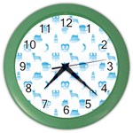 Oktoberfest Bavarian October Beer Festival Motifs in Bavarian Blue Color Wall Clock Front