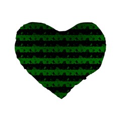 Alien Green And Black Halloween Nightmare Stripes  Standard 16  Premium Flano Heart Shape Cushions by PodArtist