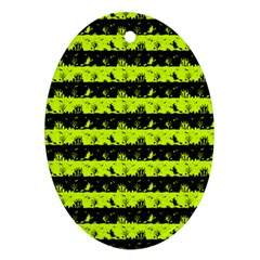 Slime Green And Black Halloween Nightmare Stripes  Oval Ornament (two Sides) by PodArtist