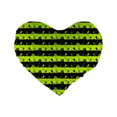 Slime Green And Black Halloween Nightmare Stripes  Standard 16  Premium Flano Heart Shape Cushions by PodArtist