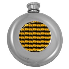 Pale Pumpkin Orange And Black Halloween Nightmare Stripes  Round Hip Flask (5 Oz) by PodArtist