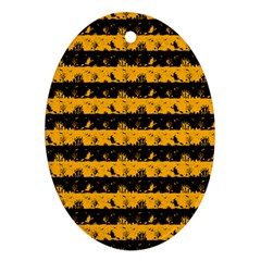 Pale Pumpkin Orange And Black Halloween Nightmare Stripes  Oval Ornament (two Sides) by PodArtist