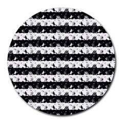 Black And White Halloween Nightmare Stripes Round Mousepads by PodArtist