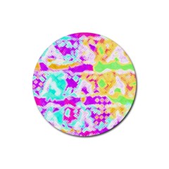 Pink Yellow Blue Green Texture                                                 Rubber Round Coaster (4 Pack) by LalyLauraFLM
