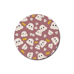 Cute Kawaii Popcorn Pattern Rubber Coaster (round)  by Valentinaart