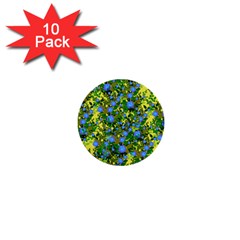 Blue Luminescent Roses Yellow 1  Mini Buttons (10 Pack)  by snowwhitegirl