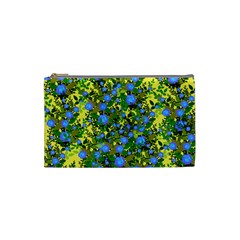 Blue Luminescent Roses Yellow Cosmetic Bag (small) by snowwhitegirl