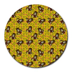 Girl With Popsicle Yellow Floral Round Mousepads by snowwhitegirl
