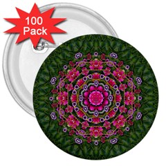 Fantasy Floral Wreath In The Green Summer  Leaves 3  Buttons (100 Pack)  by pepitasart