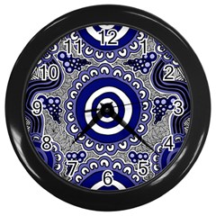 Aboriginal Art - Gathering Wall Clock (black) by hogartharts