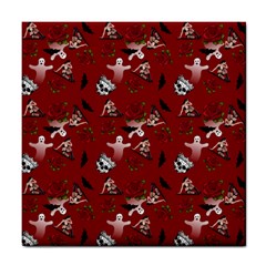 Gothic Woman Rose Bats Pattern Red Tile Coasters by snowwhitegirl