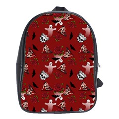 Gothic Woman Rose Bats Pattern Red School Bag (xl) by snowwhitegirl