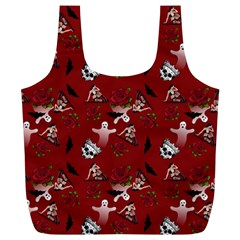 Gothic Woman Rose Bats Pattern Red Full Print Recycle Bag (xl) by snowwhitegirl