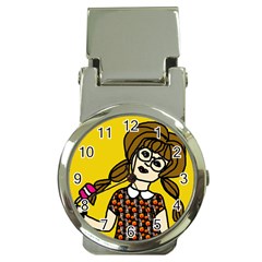 Girl With Popsicle Yellow Background Money Clip Watches by snowwhitegirl