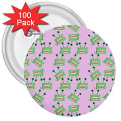 Green Alien Monster Pattern Pink 3  Buttons (100 Pack)  by snowwhitegirl