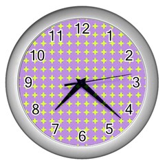 Pastel Mod Purple Yellow Circles Wall Clock (silver) by BrightVibesDesign