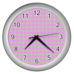 Pastel Mod Pink Green Circles Wall Clock (silver) by BrightVibesDesign