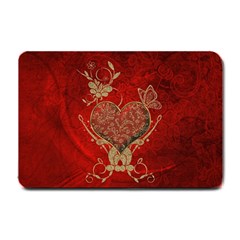 Wonderful Decorative Heart In Gold And Red Small Doormat  by FantasyWorld7