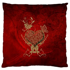 Wonderful Decorative Heart In Gold And Red Large Flano Cushion Case (two Sides) by FantasyWorld7