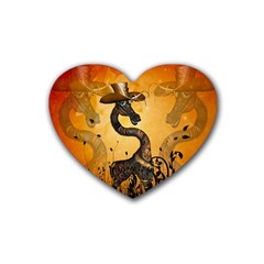 Funny Steampunk Giraffe With Hat Rubber Coaster (heart)  by FantasyWorld7