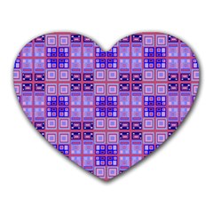 Mod Purple Pink Orange Squares Pattern Heart Mousepads by BrightVibesDesign