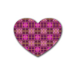 Mod Pink Purple Yellow Square Pattern Rubber Coaster (heart)  by BrightVibesDesign