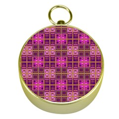 Mod Pink Purple Yellow Square Pattern Gold Compasses by BrightVibesDesign