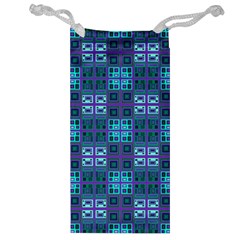 Mod Purple Green Turquoise Square Pattern Jewelry Bag by BrightVibesDesign