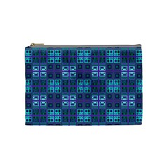 Mod Purple Green Turquoise Square Pattern Cosmetic Bag (medium) by BrightVibesDesign