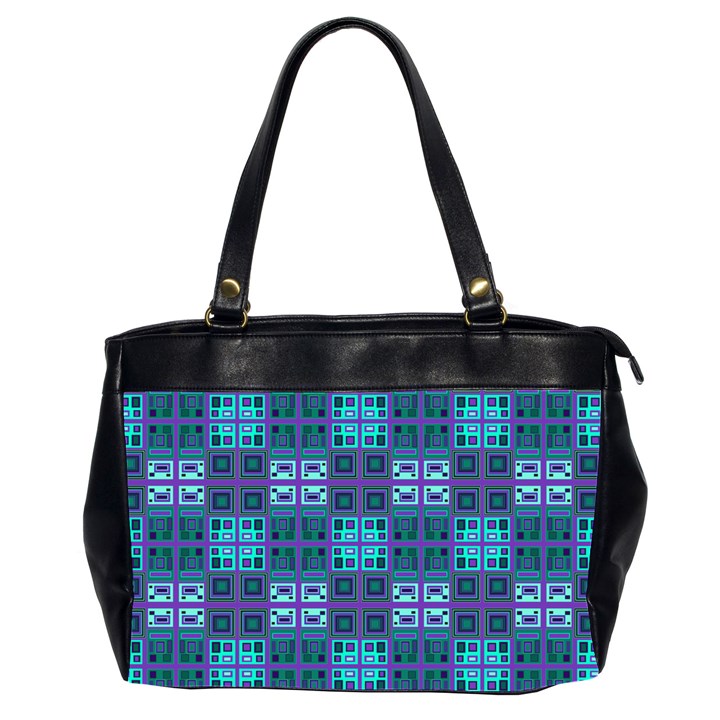 Mod Purple Green Turquoise Square Pattern Oversize Office Handbag (2 Sides)