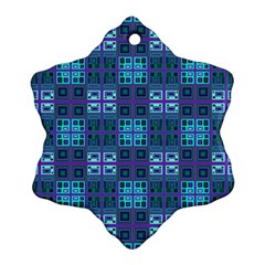 Mod Purple Green Turquoise Square Pattern Snowflake Ornament (two Sides)